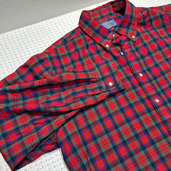 Vintage Sir Pendleton Shirt Men XL Red MacDuff Tartan Plaid Wool Button Down - Picture 11 of 16